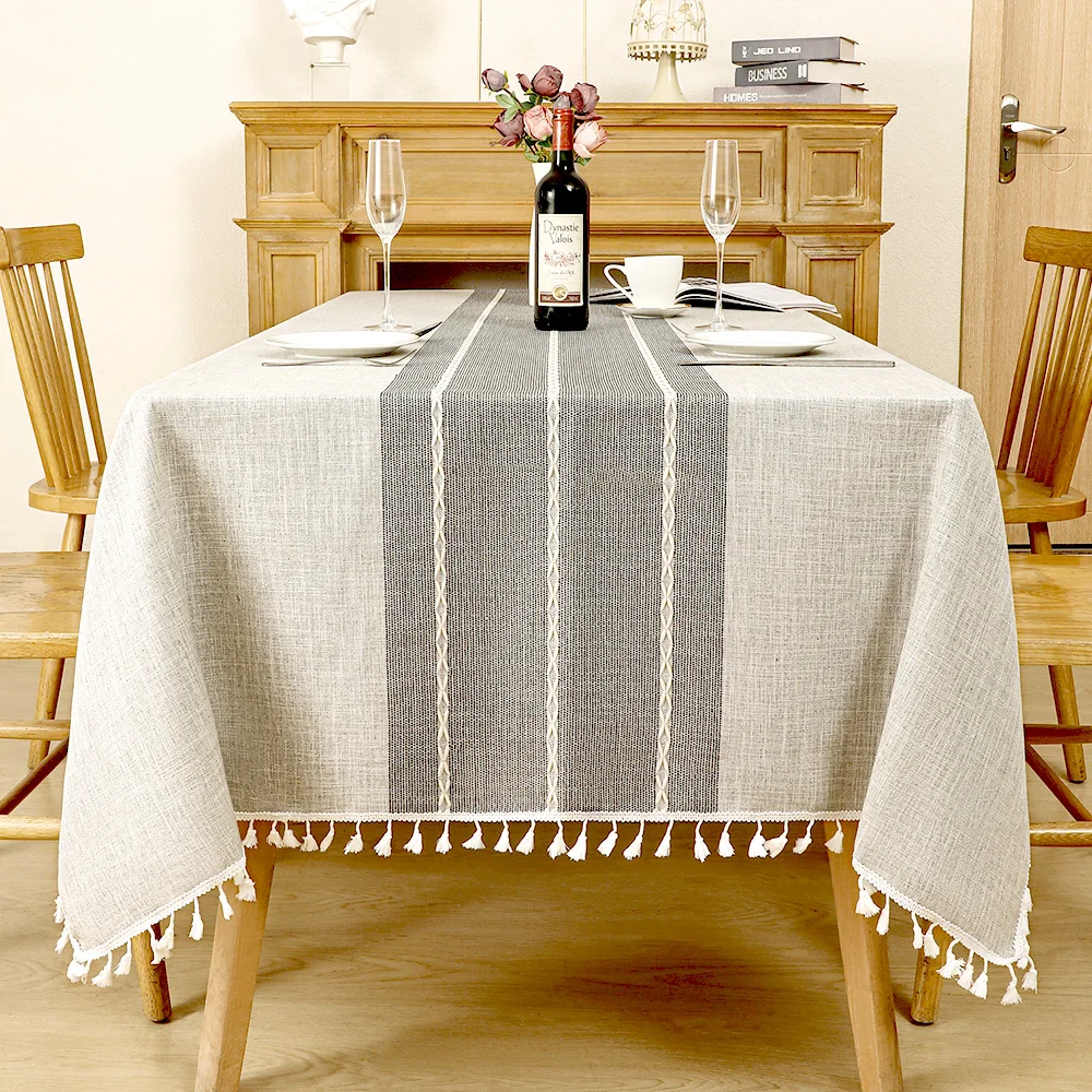 Linen tablecloth, waterproof and machine washable,Suitable for 6-foot rectangular dining table tablecloth