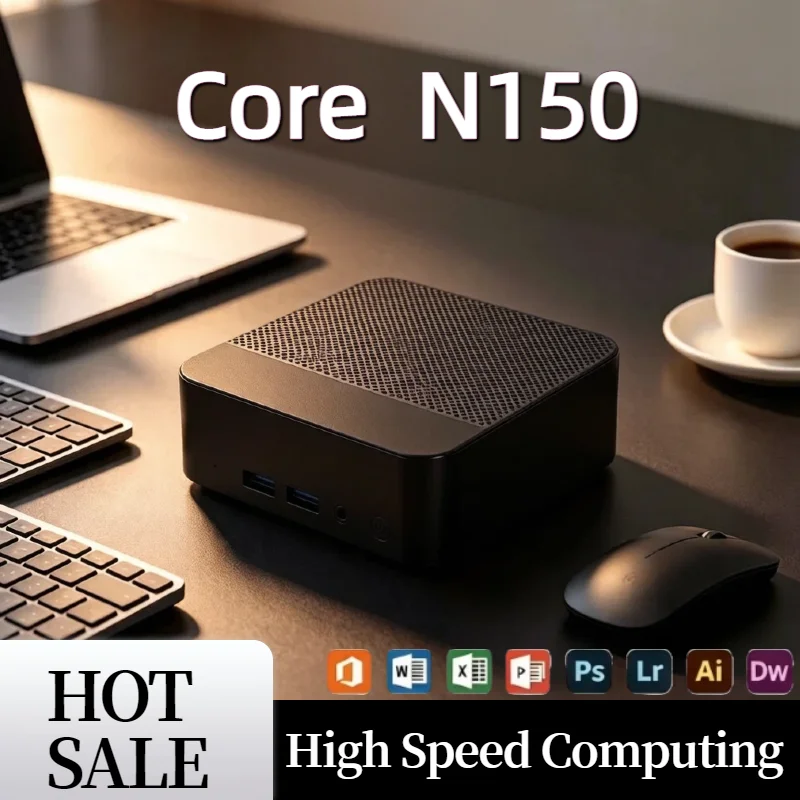 2026 N150 Mini Desktop Host 16GB RAM 1TB M.2 NVMe SSD 4C4T 3.6GHz 3x 4K 60Hz Screen WiFi6 Silent Cooling Fanless Office PC Pro