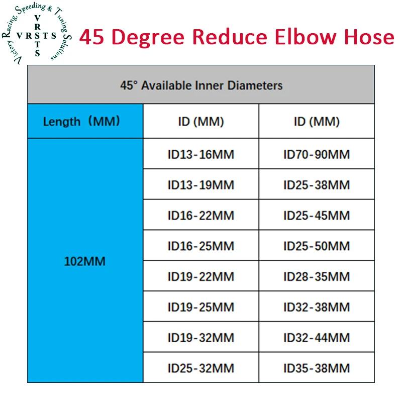 3PLY 102 مللي متر طول 45 درجة تقليل الكوع سيليكون المبرد المبرد خرطوم ID 13 16 19 22 25 32 35 38 44 45 50 مللي متر 1 قطعة مات الأسود