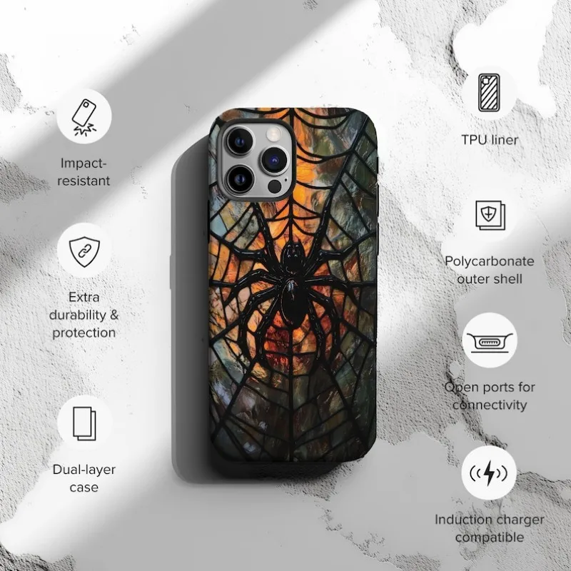 Gothic Spider Web Stained Glass Phone Case For IPHONE 16 15PRO MAX 14 13 12 11 Acrylic TPU Two in one magnetic Phone Cases