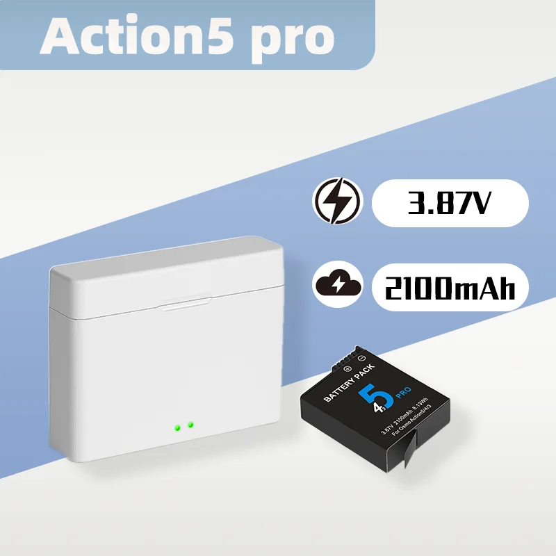 

3.87V 2100mAh Camera Battery and Charger for DJI Action 5 Pro 5 4 3 Sports Camera