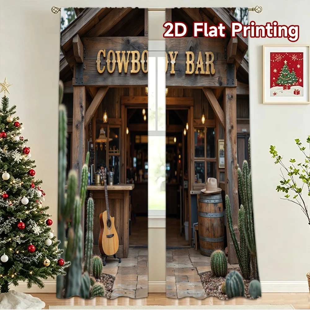 2D flat 2pcs Curtain Country Style Rustic Cowboy Bar Entrance Durable polyester fiber Party Decorations for Holiday Portraits