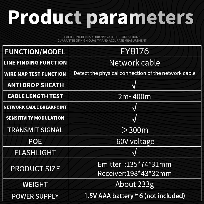 FY8176 Network Cable Tester Line Finder Anti-Interference Testing Find The Break Point of Network Line And Check The Line