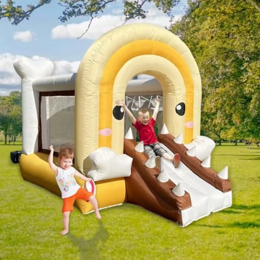 Casa inflable de rebote de cocodrilo con tobogán, diversión para saltar portátil para edades de 38 años, incluye soplador de 370W para juegos en interiores y exteriores