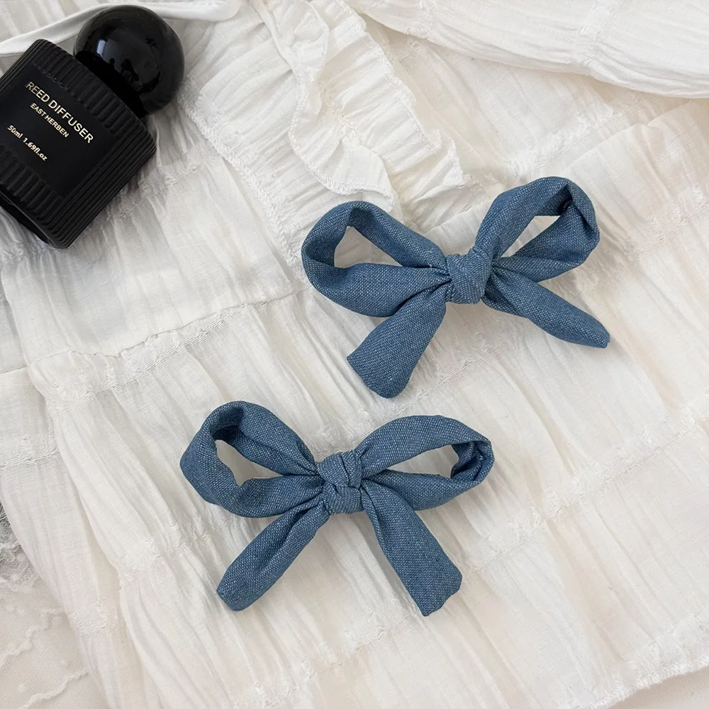 الكورية بسيطة الدنيم الأزرق الحلو القوس الأميرة رئيس دبوس الشعر الإناث الباليه نمط الجانب الانفجارات تشاك مجوهرات كليب دبوس فتاة الملحقات