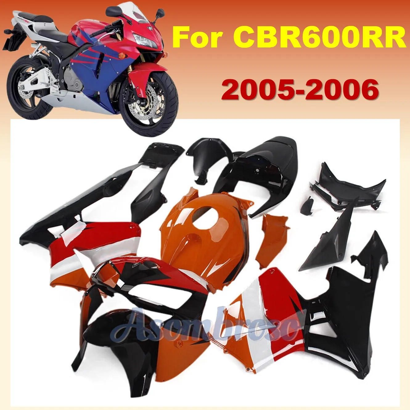 

Комплект обтекателя мотоцикла для Honda CBR600RR 2005 2006, CBR 600RR F5, высококачественный комплект кузова, оранжевый, черный