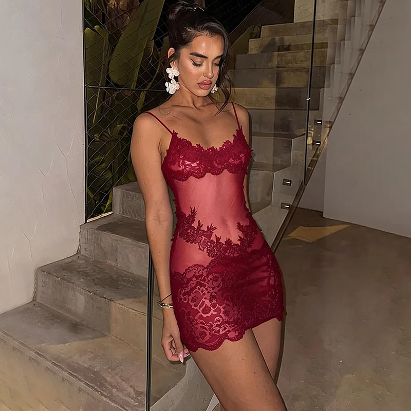 Hugcitar Damenmode, Spitze, solide Slips, Patchwork, sexy, schlank, durchsichtig, Minikleid, Sommerurlaub, Party, Nachtclub, Outfit – Detail 28