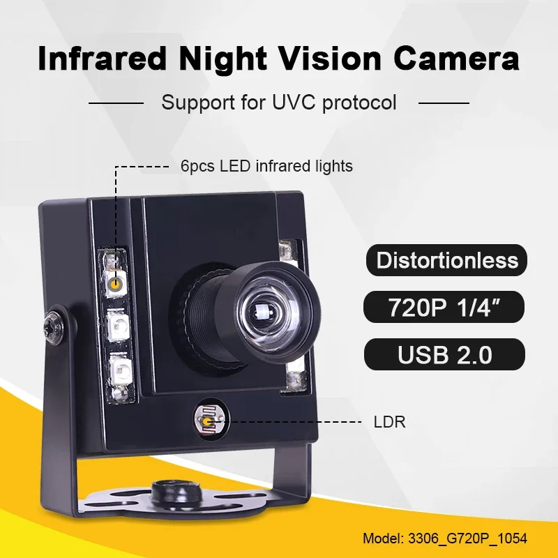 

New 3306 720P 1054 4mm 50degrees Mini USB Camera Module with Infrared Night Vision and Free Driver Face Recognition Features