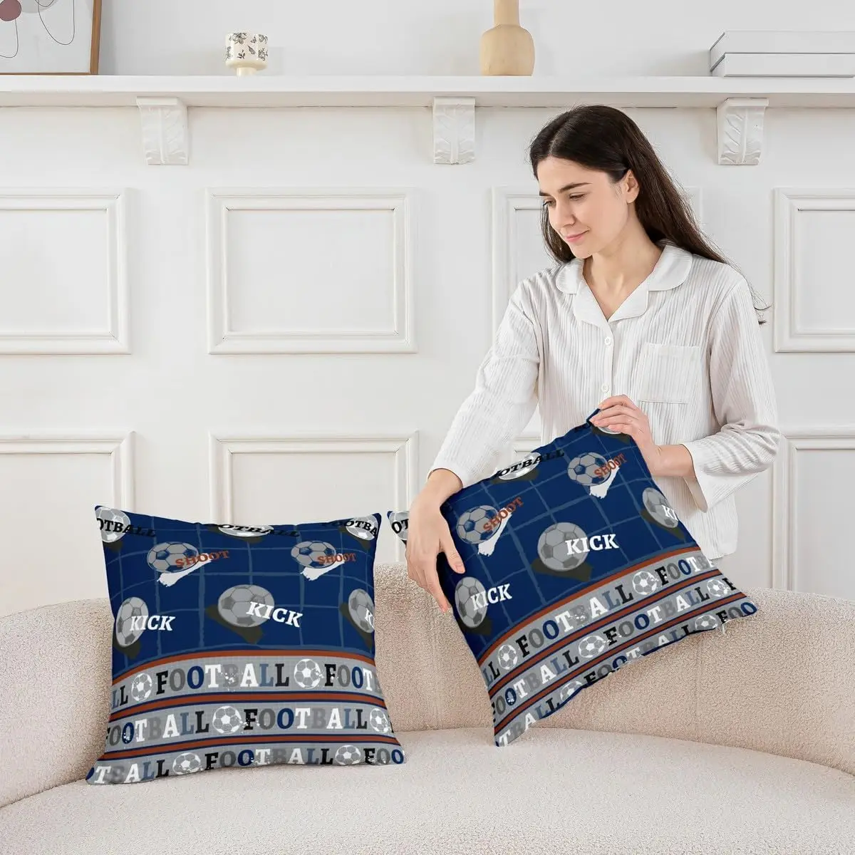 Kids Football Throw Pillow Covers Set of 4 Rugby Sports Cushion Covers American Football Pillow Case for Couch Sofa Soccer Ball