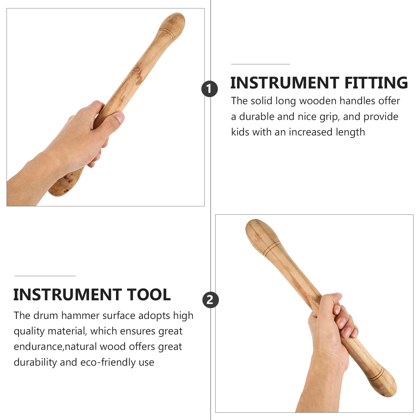 

2pcs Wooden Drumsticks Natural War Sticks Cowhide Drum Practice Tools Long Handle Durable Drum Stick for Kids Adults School