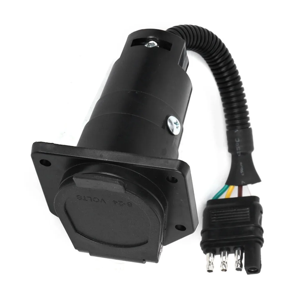 6-24V Trailer Adapter Plug 7 Way Round 4 Way Flat 4 Pin to 7 Pin Adapter Waterproof Waterproof Connector RV Application