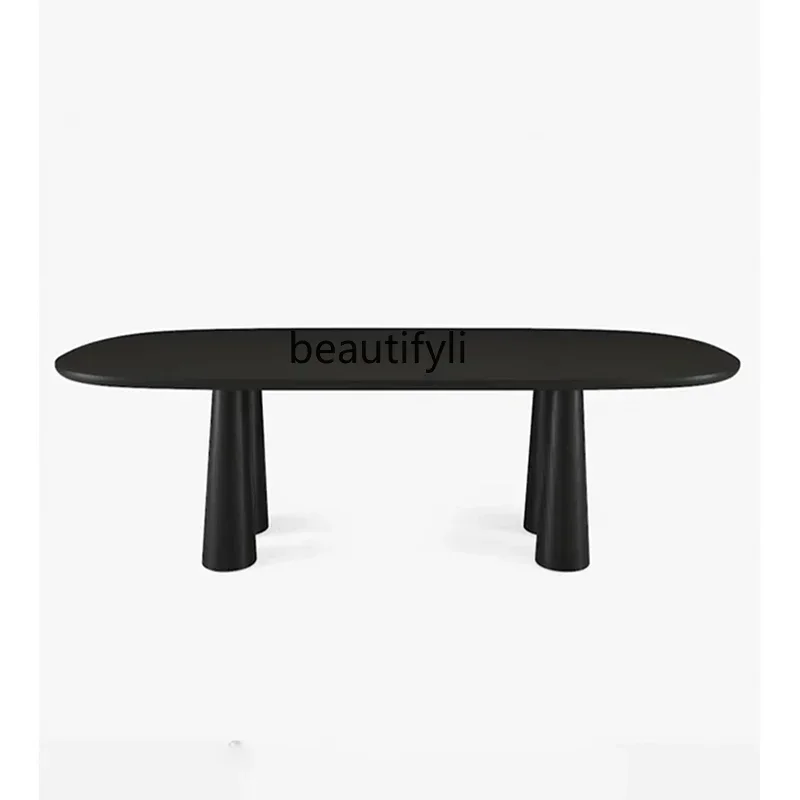 

YH Medieval oval solid wood dining table Italian minimalist Nordic minimalist retro restaurant marble surface