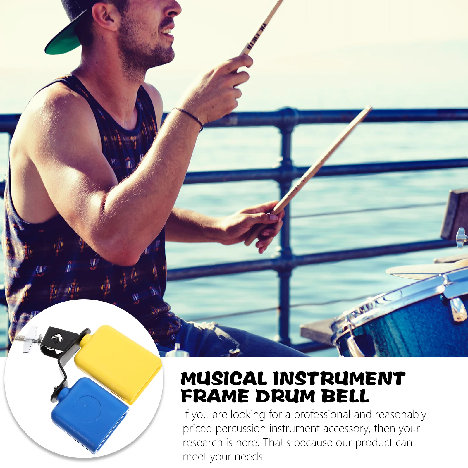 

Percussion Cowbell ABS Metal Durable Clear Penetrating Sound Professional Cowbell for Drum Set Musical Instrument Practical