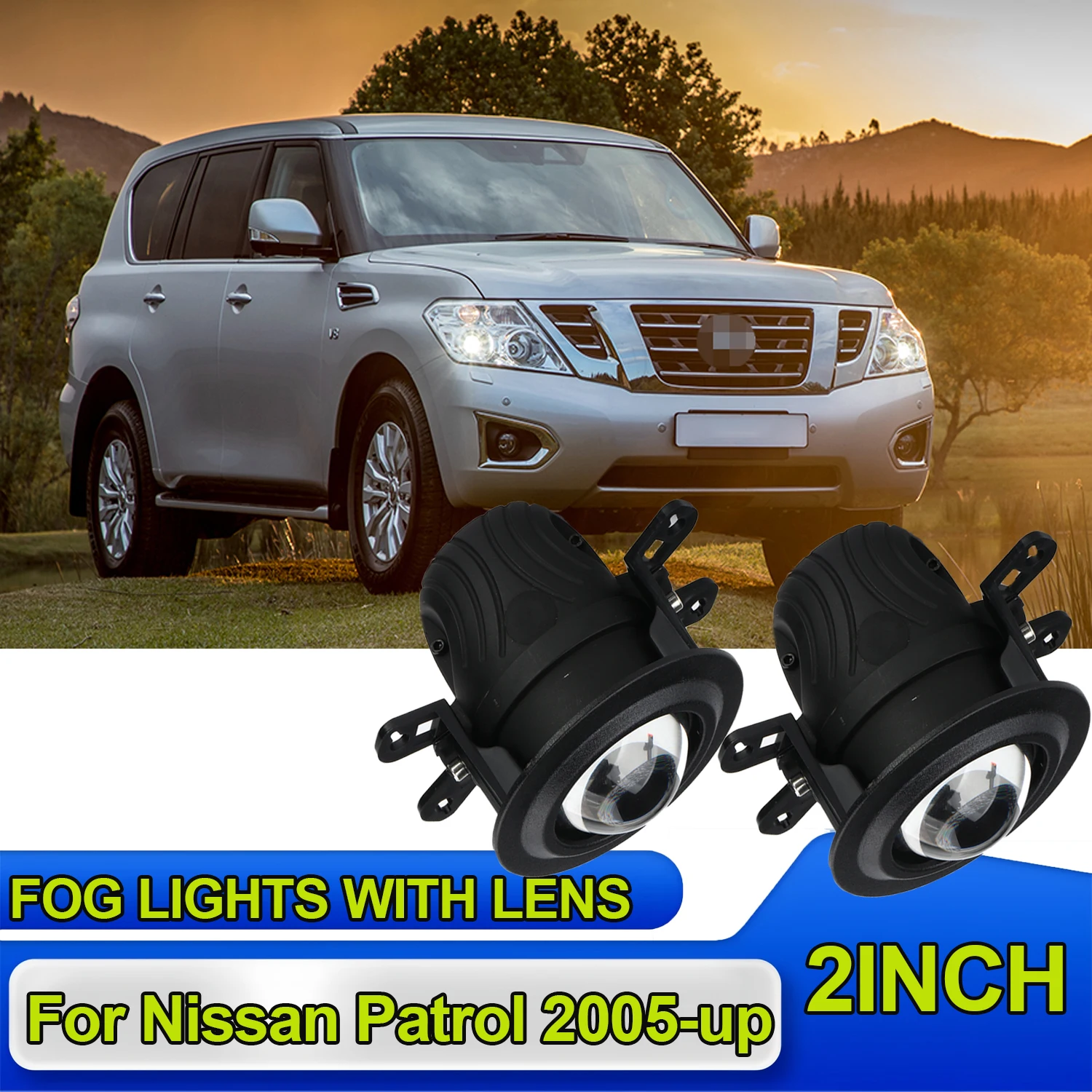 2inch Car Projector Lens Fog Light CSP Chip Yellow White Fog Lamps With Brackets 12V Bi Led Lens For Nissan Patrol 2005-up