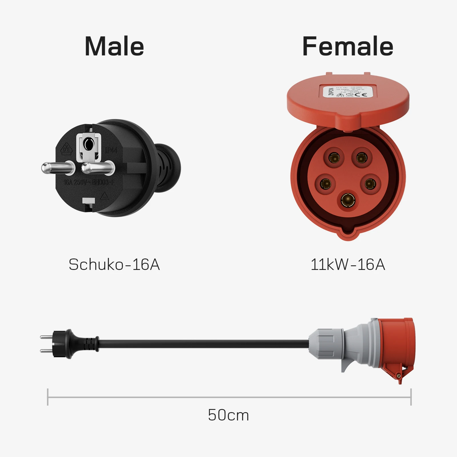 dé CEE Adapter 32A Male to 16A Female and Schuko Plug to CEE 16A Coupling Combo 5-pole High Current Adapter with IP44 Class