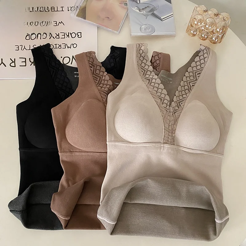 Colete quente tamanho grande feminino v-ne qui calor sem sutiã uma roupa interior térmica outono inverno linda ba