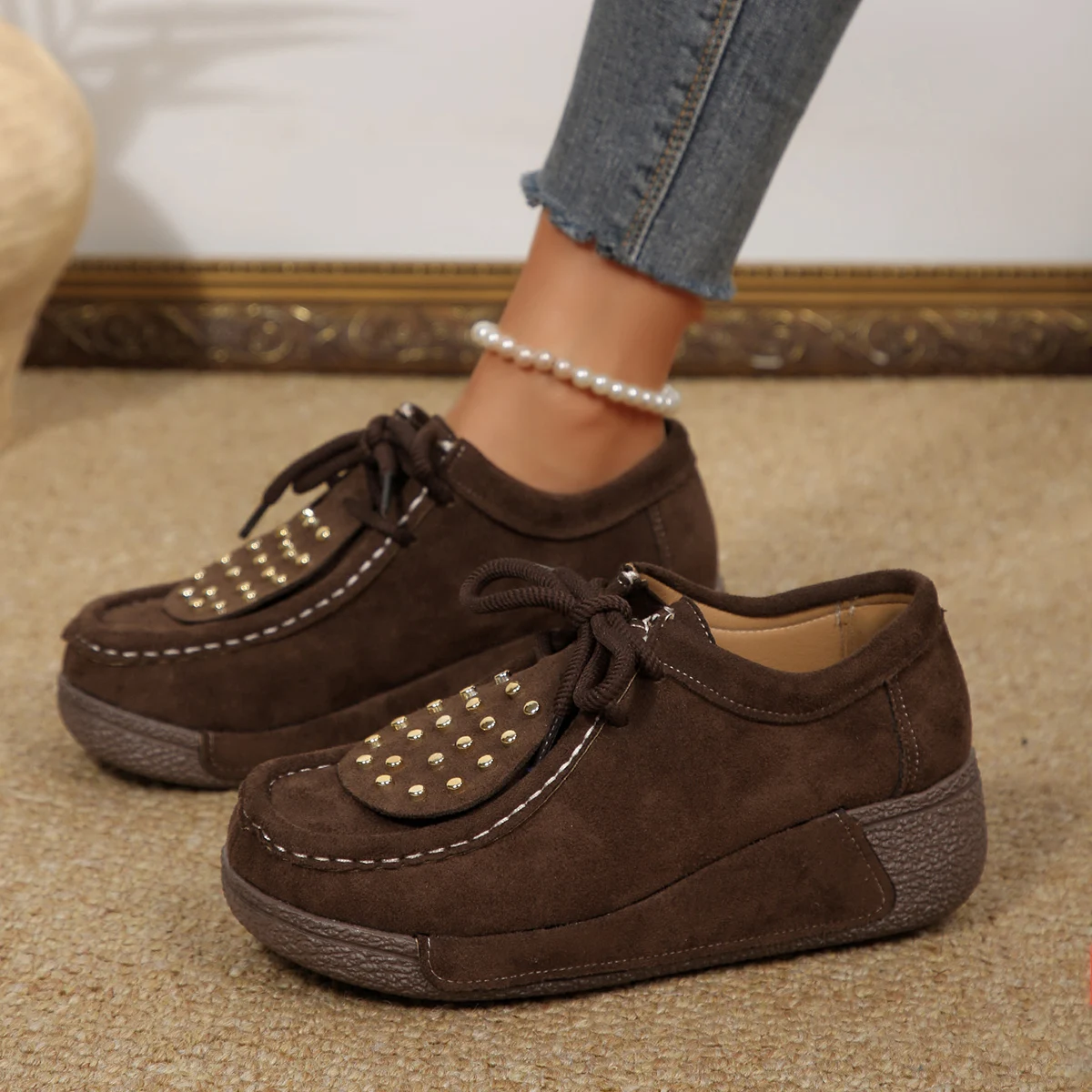 새로운 편안한 여성용 흰색 스니커즈 플랫폼 캐주얼 슈즈 청키 웨지 슈즈 키높이 슬립온