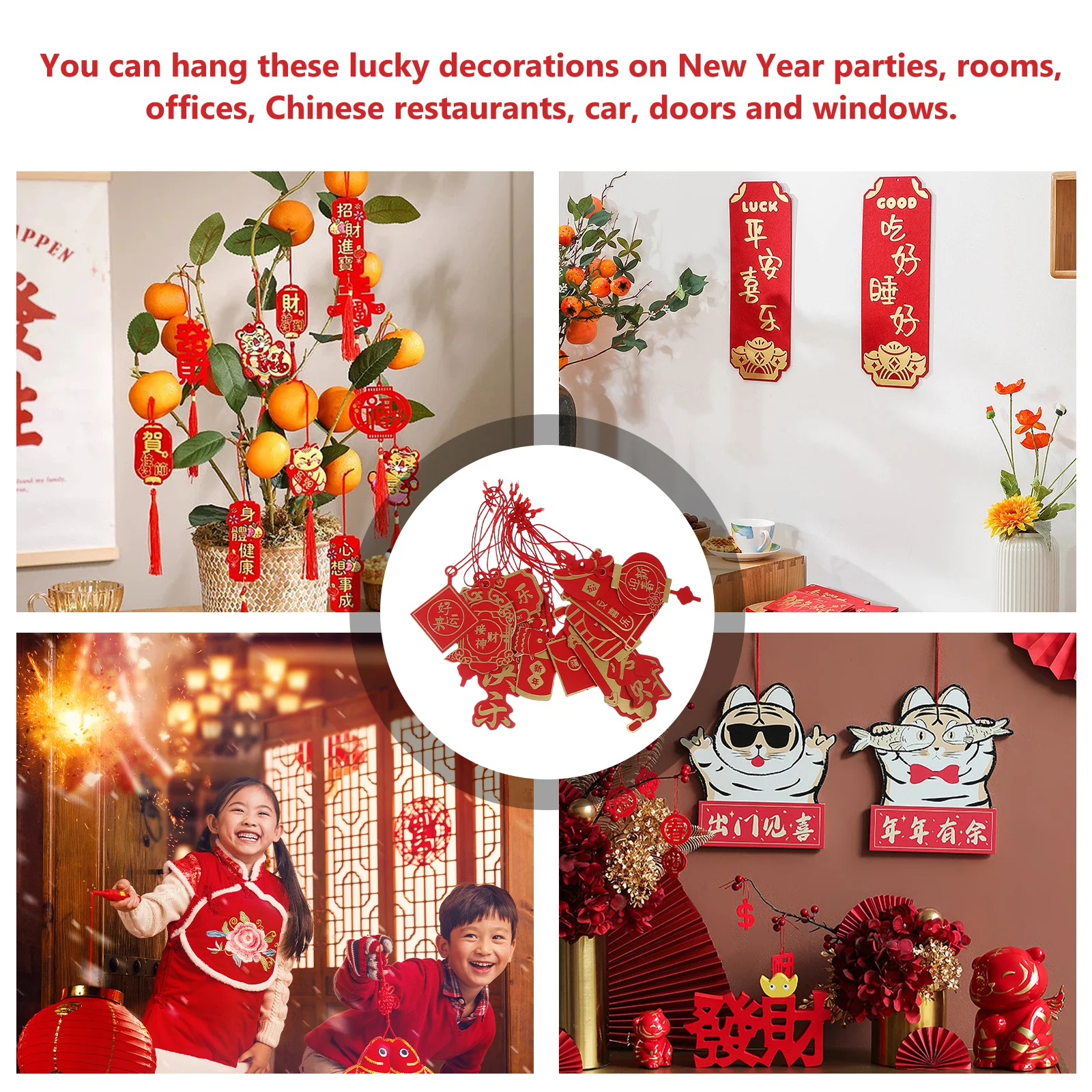 

1pcs 2 Bags New Year Hanging Ornaments Chinese Style Bonsai Pendants For Door Window Car Decor 2024 Lunar Festival Decorations