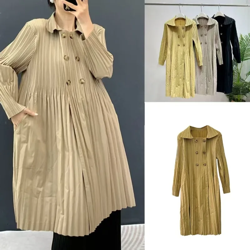 

Miyake Pleated Trench Coat Women 2025 Miyake Fall Double-breasted Loose Women's Jackets Long Double-breasted Trench Coat Women