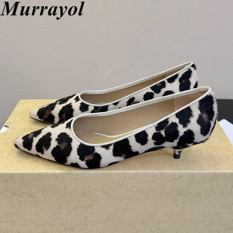 Pumps Spring Autumn Women Pointed Toe Shallow Mouth Leopard Print Suede Kitten Heel Single Shoes Ladies Office Commuting Shoes