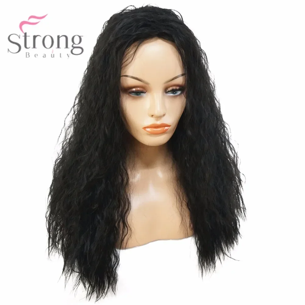 StrongBeauty của Phụ Nữ Tổng Hợp Không Nắp Wig 24 "Đen Dài Mái Tóc Xoăn Tự Nhiên Tóc Giả Nhiệt Sợi Kháng