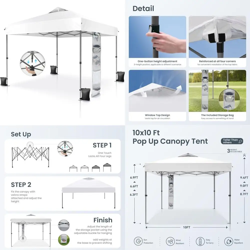خيمة بمظلة منبثقة فورية مقاس 10 × 10 مع إعداد دفع واحد للشاطئ والمناسبات - سقف بفتحات تهوية، مساحة تخزين سهلة، مثالية للظل الخارجي