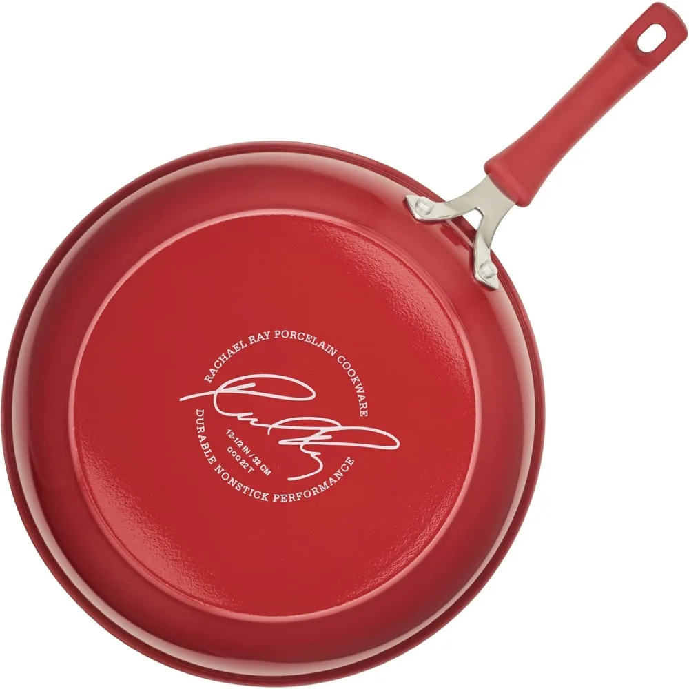 

12,5-дюймовая сковорода с антипригарным покрытием, красная - профессиональная кухонная посуда для домашних повара