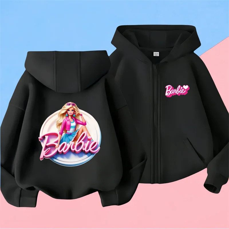 kawaii Barbie Pin Zipper Hoodie kids Girls Sweatshirt Fall Winter Long sleeve Harajuku Jumper Disney Pin Casual hoodie top