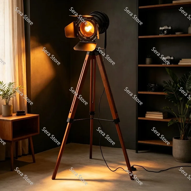 Retro Industrial Wind Solid Wood Led Remote Control Creative Lamps, Living Room Advanced Floor Lamp