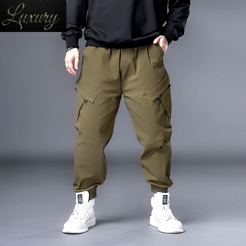 

Men's Fashion Pants Street Style Summer Big Sizes Large Oversize Cargo Button Leg Trouser Male Harem Black