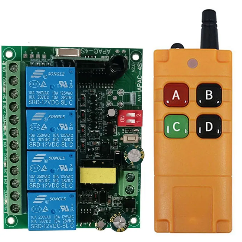 

433 МГц Ndustrial AC110V 220V 4CH RF беспроводной пульт дистанционного управления радиоприемник с пультом дистанционного управления на большие расстояния 20-2000M