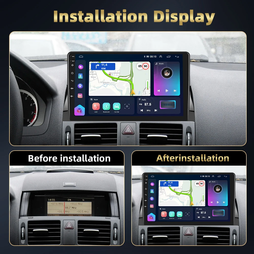 راديو سيارة Podofo-Android لمرسيدس بنز فئة C W204 S204 من من من الدرجة الأولى ، 2Din ، مشغل وسائط متعددة ، 9 بوصة ، GPS ، مشغل سيارة ، DSP ، BT ، RDS #2