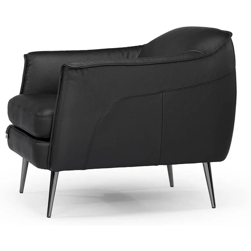 Freizeitstuhl mit schwarzen Stahlbeinen und Oberschicht aus Rindsleder – Schwarz