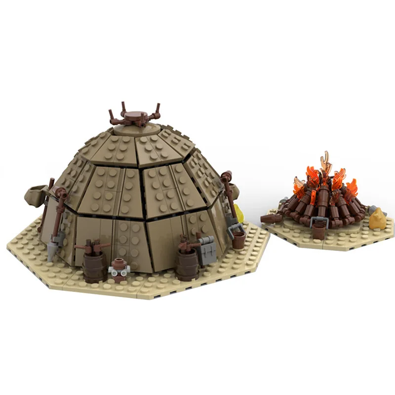 

Medieval Viking Village Accessories Tatooine Desert Building Blocks Campsite Bonfire House Monster Assembly Desktop Ornament