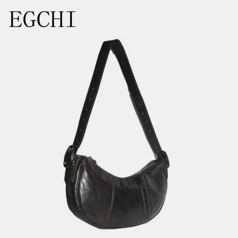 

EGCHI Spanish Niche Brand Design Pea Bun Lmported Oil Wax Leather Underarm Crossbody Dumpling Bags for Women Shoulder Bags Bolsa