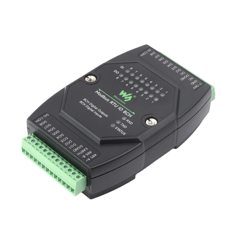 waveshare-industrial-8-ch-digital-input-output-module-dc-7~36v-wide-voltage-power-supply-modbus-rtu-protocol-rail-mount