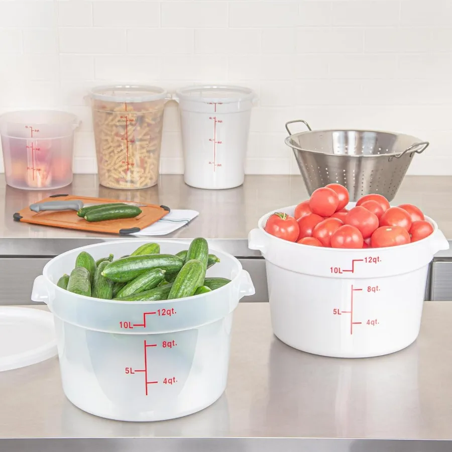 حاويات تخزين المواد الغذائية سعة 12 لترًا من RestaurantwareMet Lux و10 أغطية حاويات تخزين شفافة تباع بشكل منفصل علامة حجم أحمر