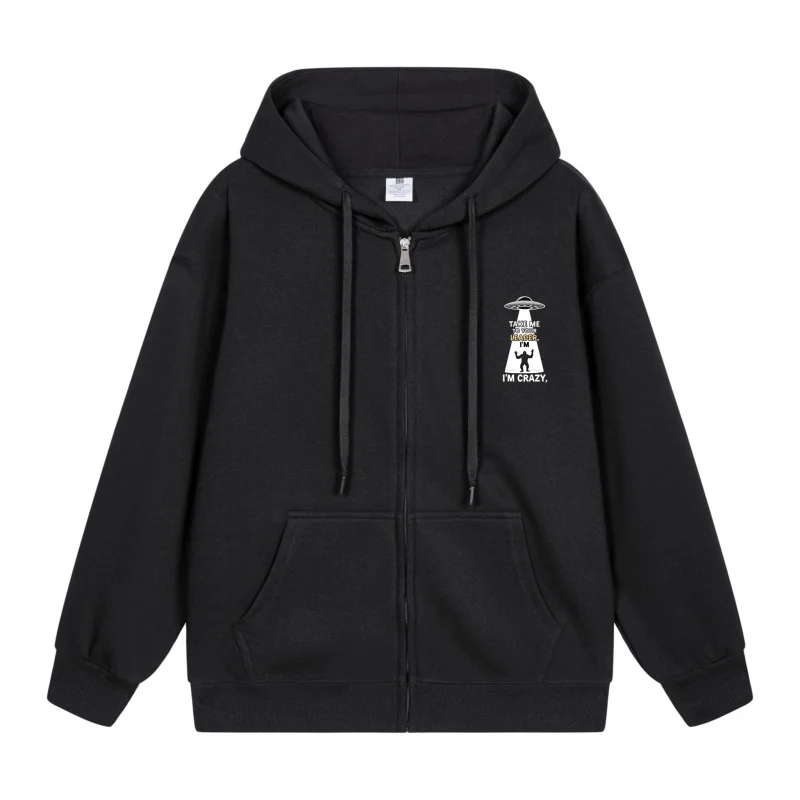 

Men's Zip-Up Hoodie Alien Figure On Black Hoodie 2025 New Style Casual Couples’ Style Casual and Loose