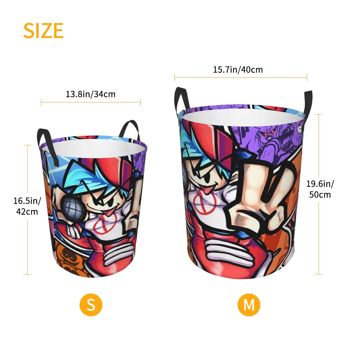 Friday Night Funkin Poster Foldable Laundry Baskets Dirty Clothes Toys Sundries Storage Basket Large Waterproof Bag For Home Kid