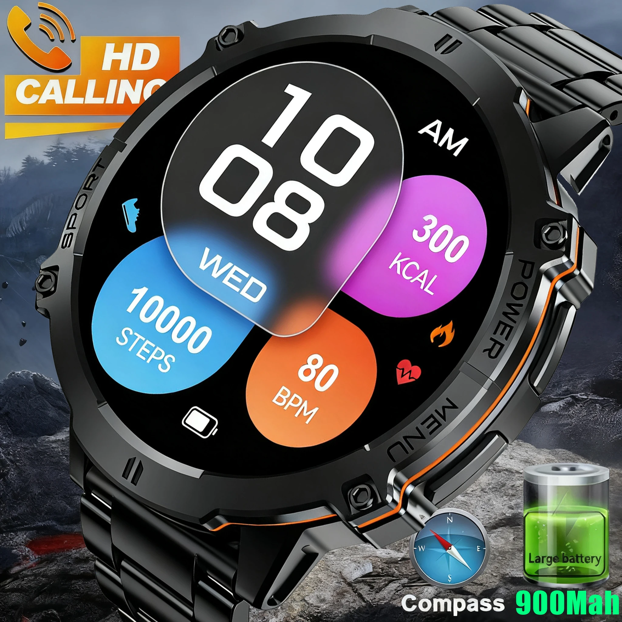

2025 New Military Bluetooth Call Smart Watch Built-in GPS Compass Barometric Altimeter 10ATM Waterproof Sports Smart watches Men