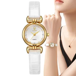 Petite montre à quartz en cuir blanc pour femme, diamants simples, montre-bracelet d'affaires, horloge habillée, cadeau pour femme, mode pour femme, nouveau, 2024