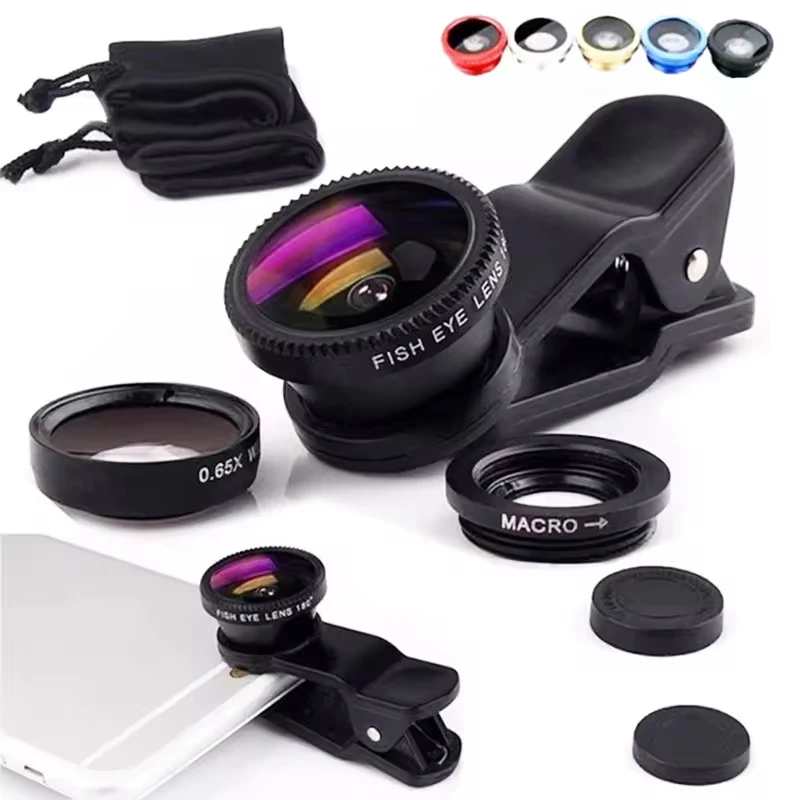 3in1 Fisheye Wide Angle Micro Camera Lens 0.67X Wide Angle Macro Lenses Camera With Clip for iPhone Xiaomi Redmi Huawei 3IN1 Len