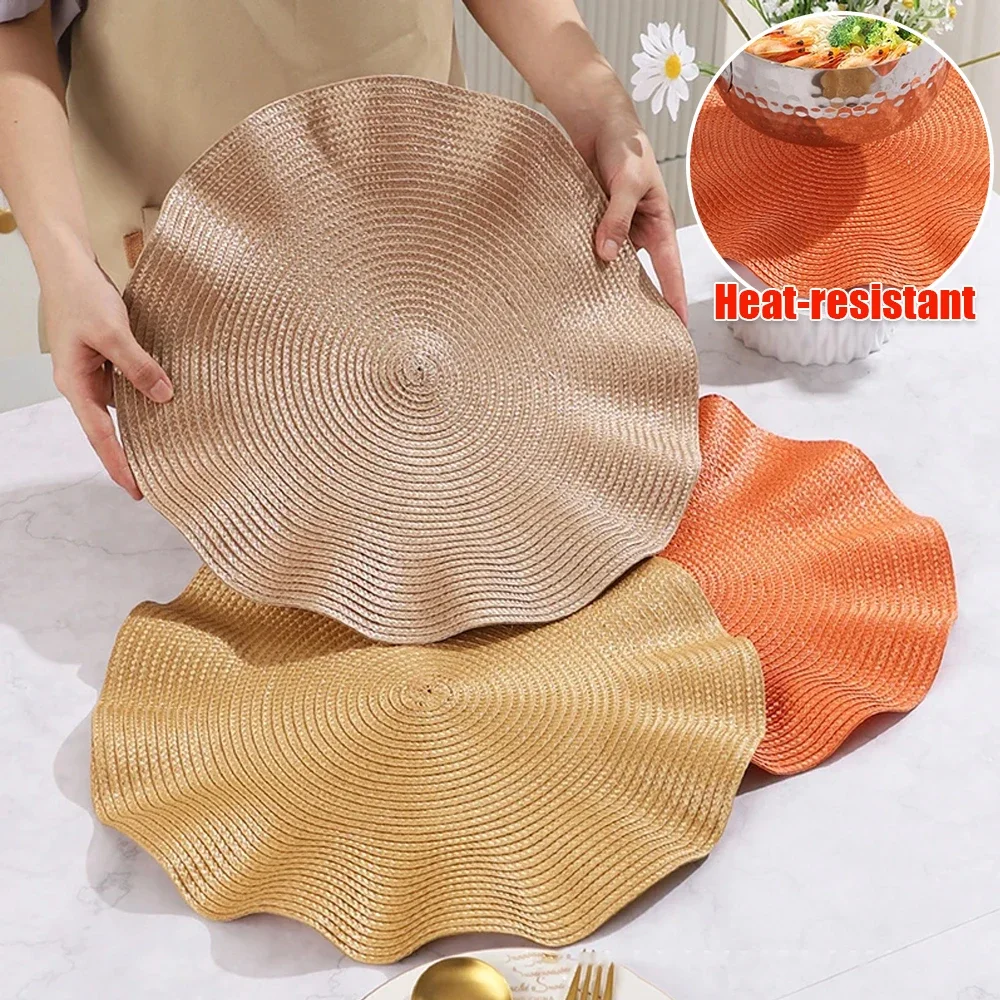 1/4/6PCS 15inch Round Table Mat Kitchen Heat-resistant Non-slip Table Mats Irregular Placemat for Dining Table Washable Napperon