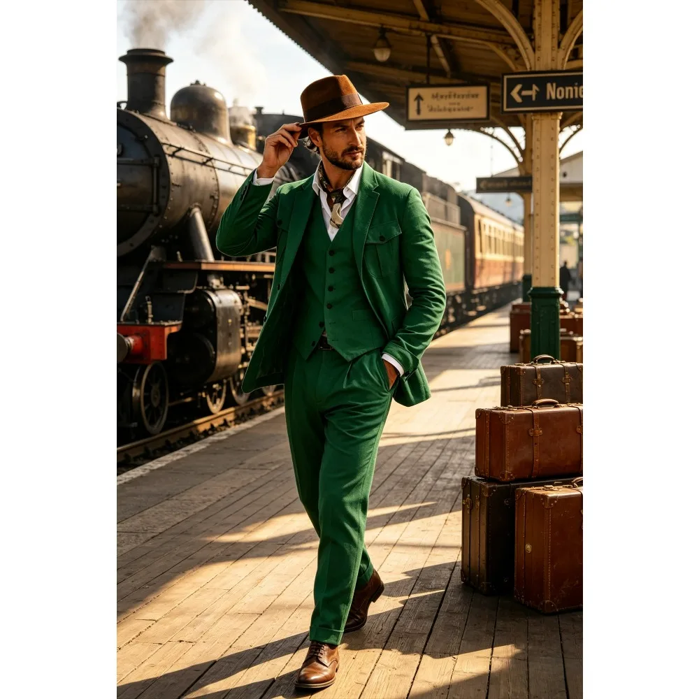 Safari Wedding Men Suits 3pcs Linen Beach Wedding Summer Breathable Blazer Vest Pants Set Casual Business Outfit Custom Made