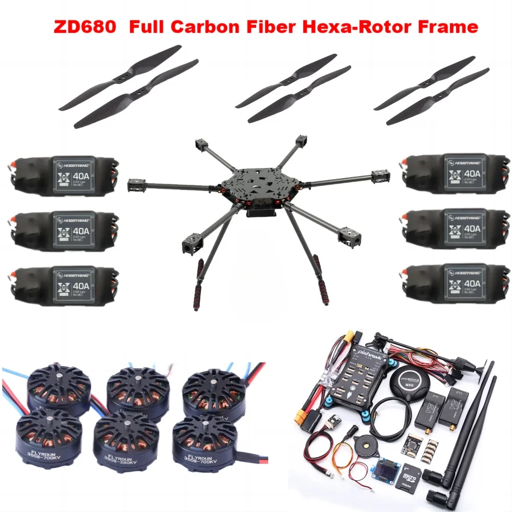 

ZD680 Full Carbon Fiber Hexa-Rotor Foldable Arm Hexacopter Frame Kit for PIXHAWK 2.4.8 Radio with Unflodable Landing Gear