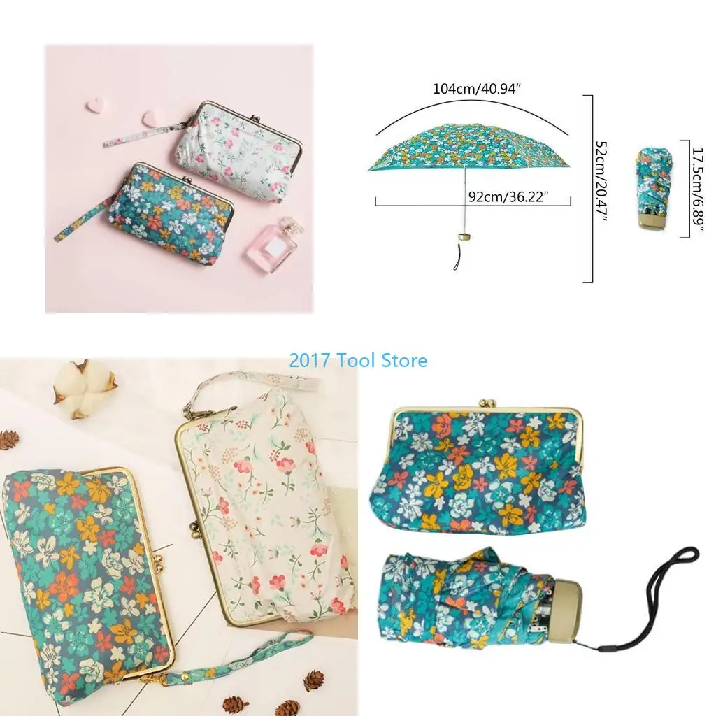 

K92A Floral Five Folding Umbrella Anti-UV Sunny Umbrellas Women Female for Outdoor Traveling Camping Hiking Portable Rany