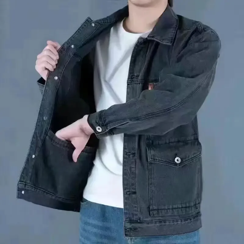 Spring and Autumn Denim Coat Men Spring and Autumn New Trend Loose and Handsome Retro Multi-pocket Jacket Men's Coat