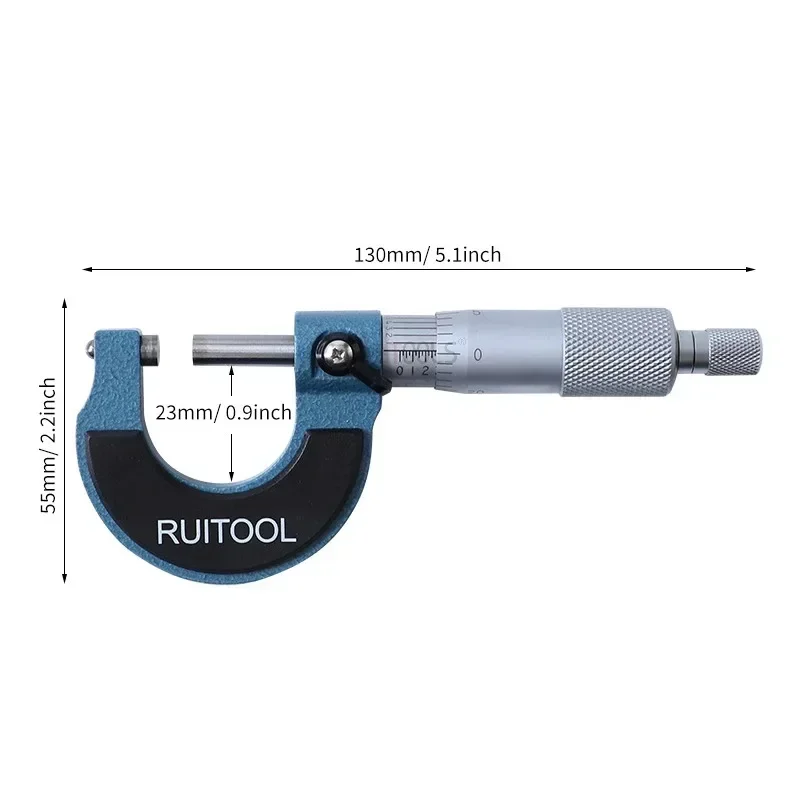 Measuring Outer Diameter Micrometer Alloy Mechanical Spiral Measuring Device 0-25mm Metric/imperial Portable and Easy To Use