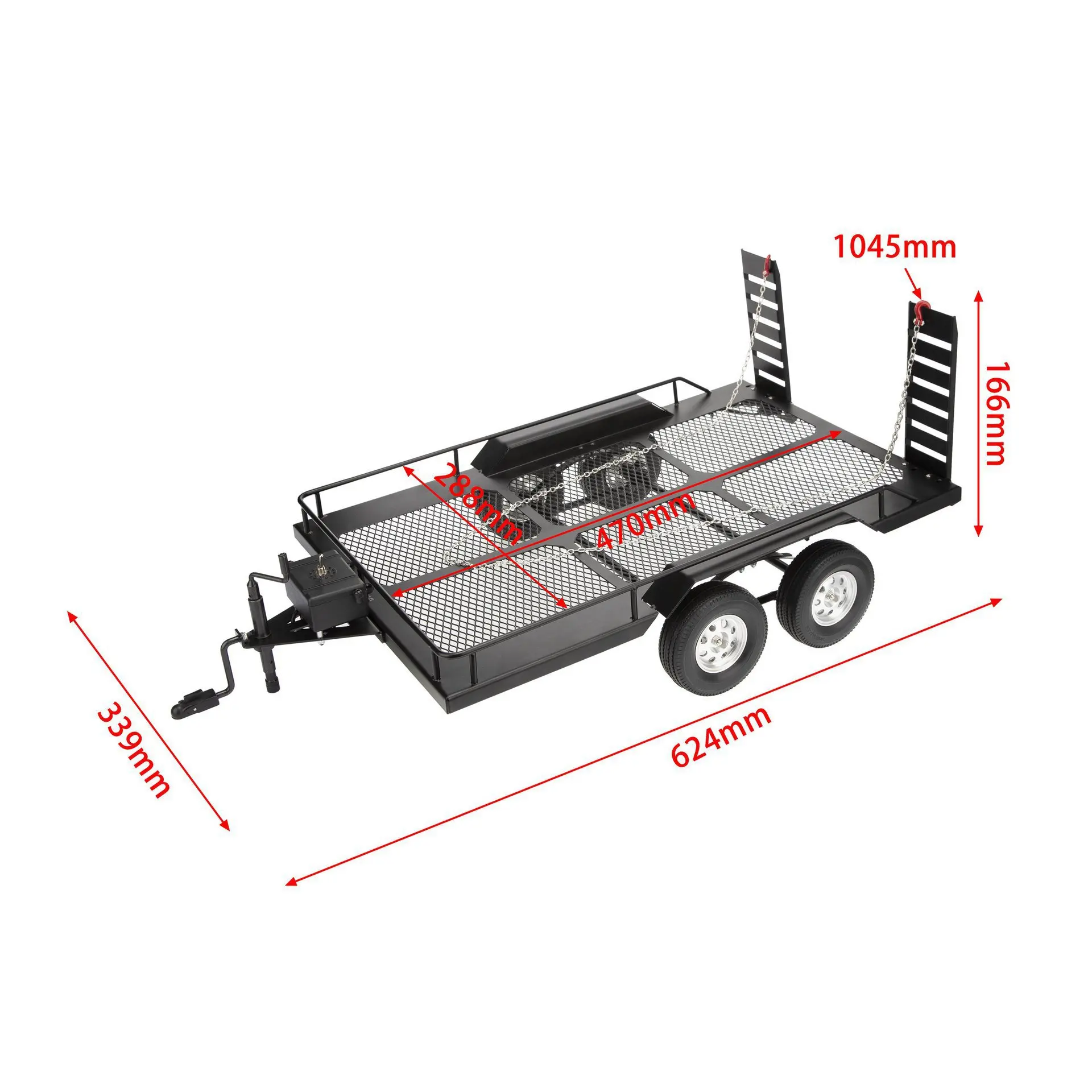 1/10 Dual Axle Metal Truck Trailer for RC Crawler SCX10 II III 90046 TRX4 TRX6 TF2 D90 CC01 RGT 86100 Redcat GEN8 YIKONG 4082