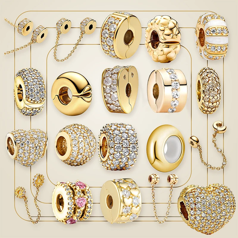 Neue Original-Charms-Perlen, runder Clip-Charm & Eiffelturm & transparenter Pavé-Clip-Charm, passend für Anhänger-Armbänder, Damenschmuck, Geschenk
